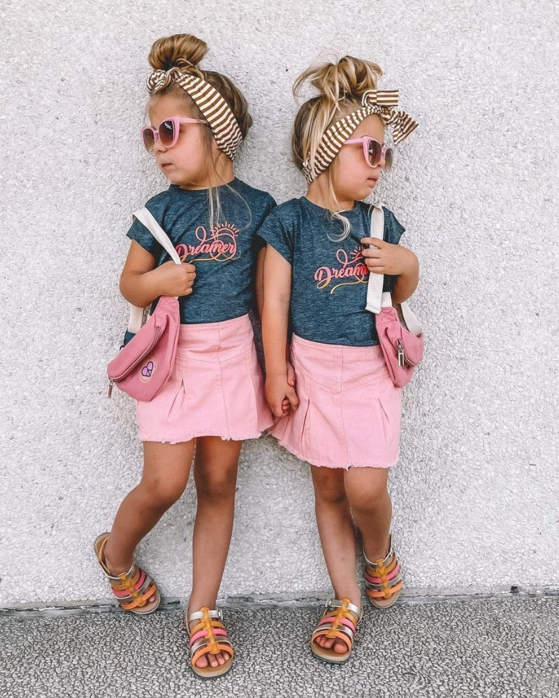 Pink distressed denim clearance skirt